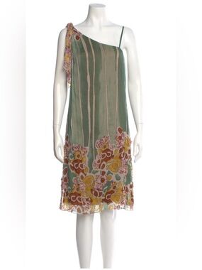 Diane Von Furstenberg Green Floral Silk Knee Length Dress